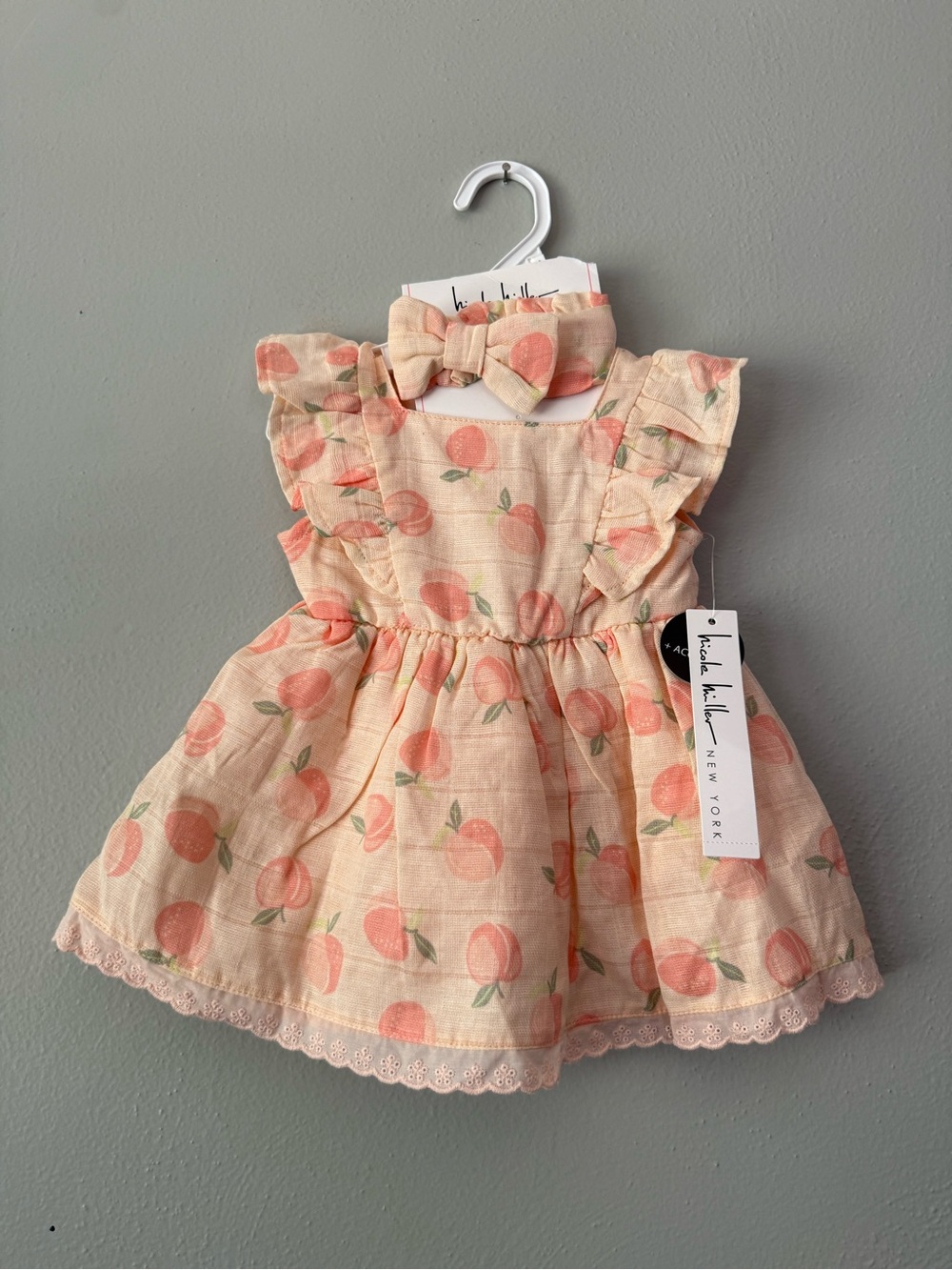 Peach Print Ruffle Baby Dress with Matching Bow
